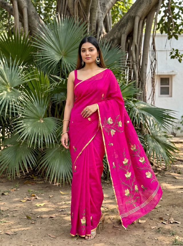 MIMOSA Rani Banarasi Art Silk Saree — Model Lifestyle Pose