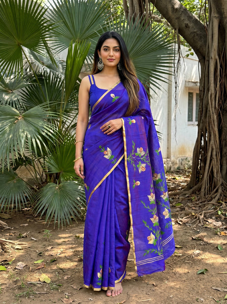 MIMOSA Violet Banarasi Art Silk Saree — Model Lifestyle Pose