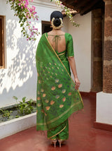 MIMOSA Green Banarasi Art Silk Saree — Pallu and body detail