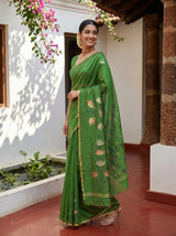 MIMOSA Green Banarasi Art Silk Saree — Saree pleats and drape detail