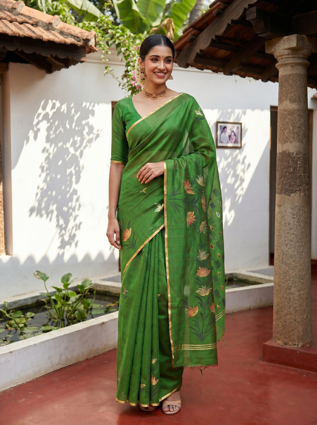 MIMOSA Green Banarasi Art Silk Saree — pose 6 styling detail