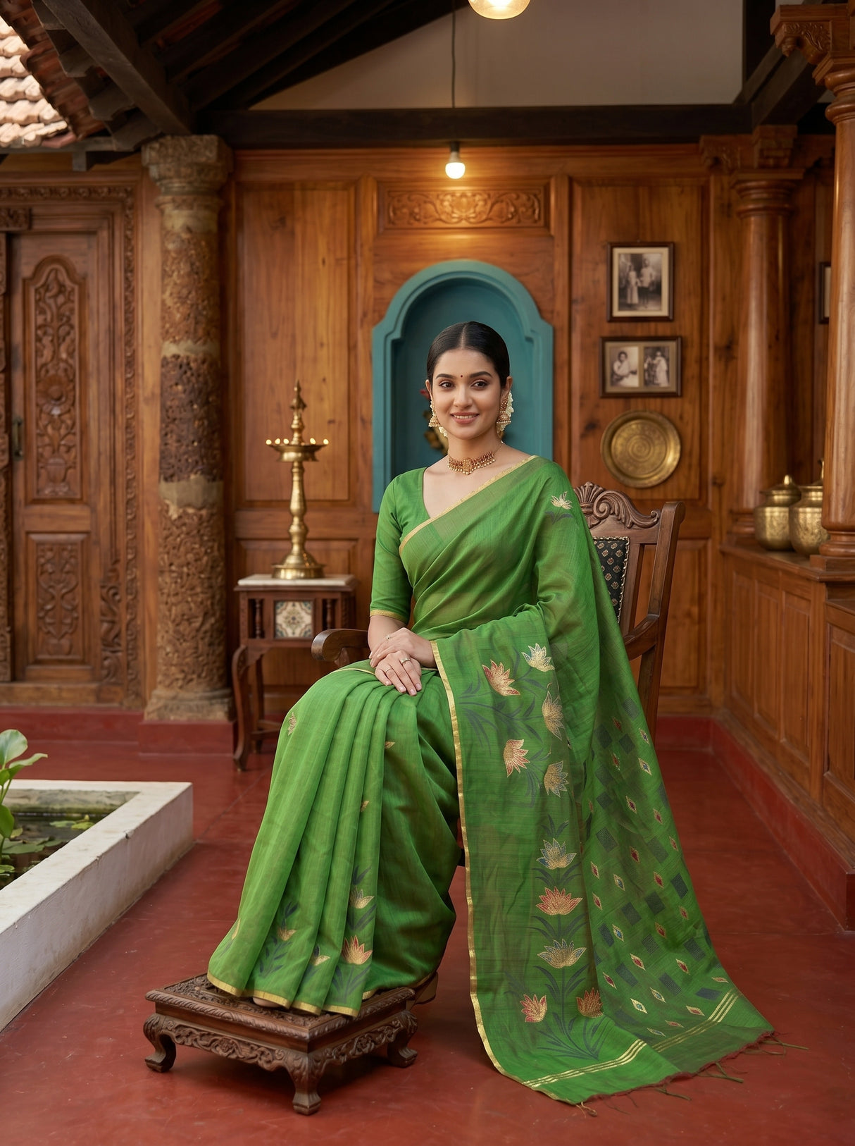 MIMOSA Green Banarasi Art Silk Saree — pose 8 styling detail