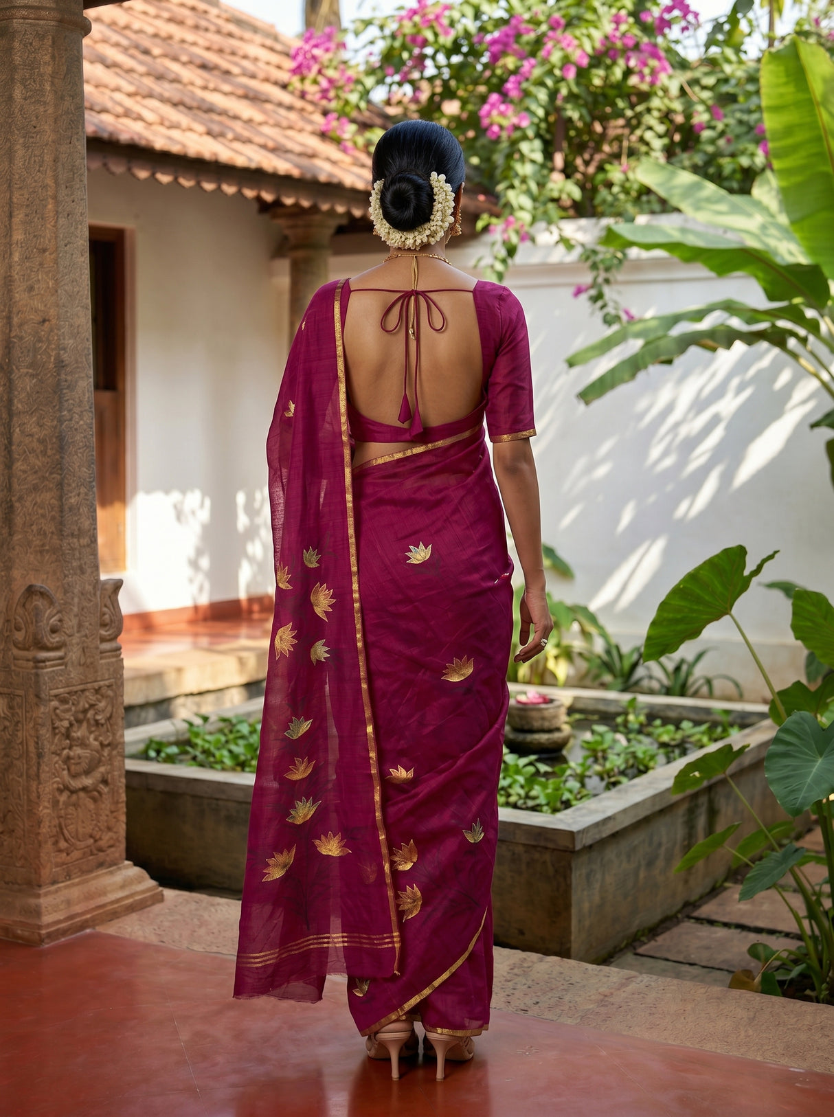 MIMOSA Magenta Banarasi Art Silk Saree — Pallu and body detail