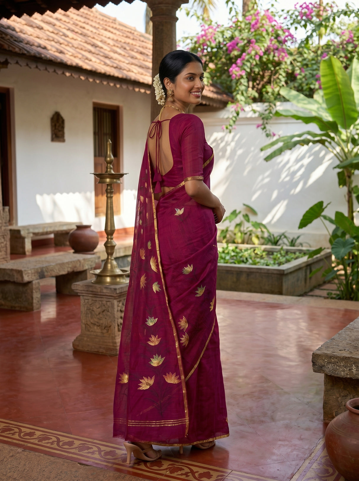 MIMOSA Magenta Banarasi Art Silk Saree — Saree pleats and drape detail