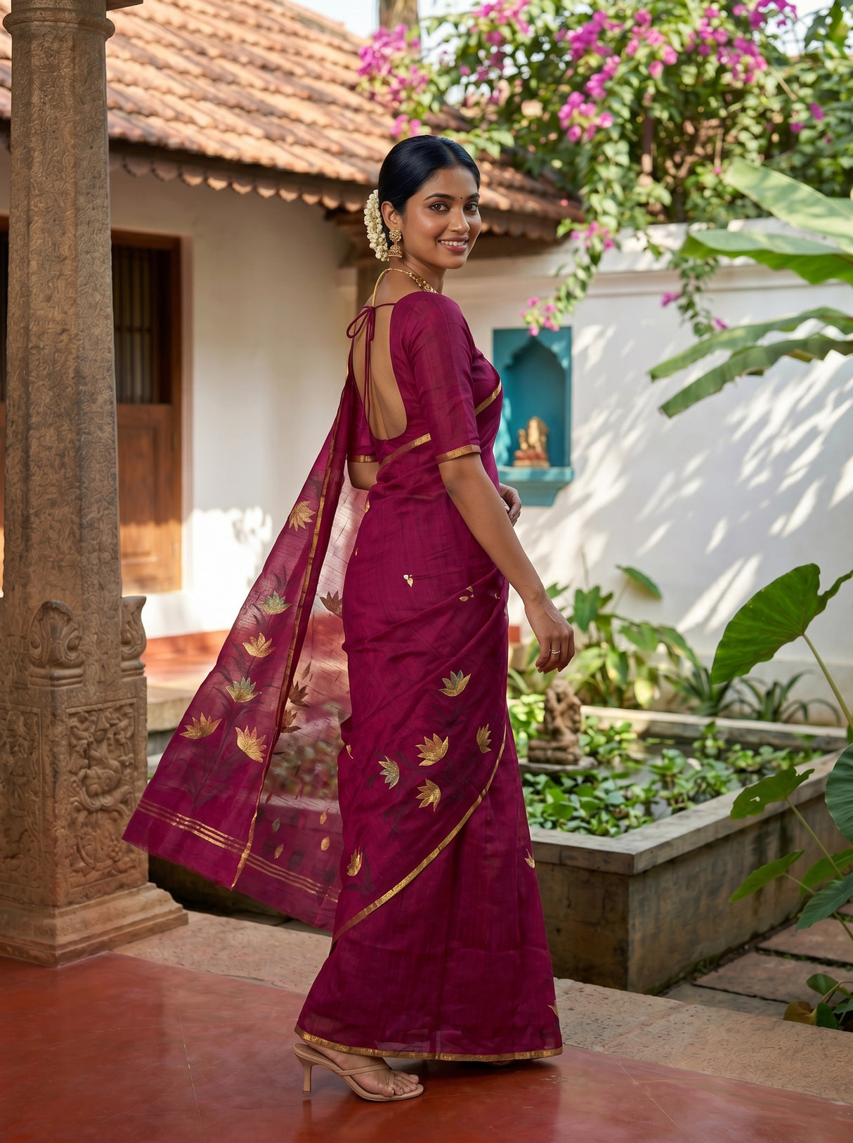 MIMOSA Magenta Banarasi Art Silk Saree — pose 9 styling detail
