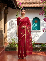 MIMOSA Maroon Banarasi Art Silk Saree — Model lifestyle pose 1