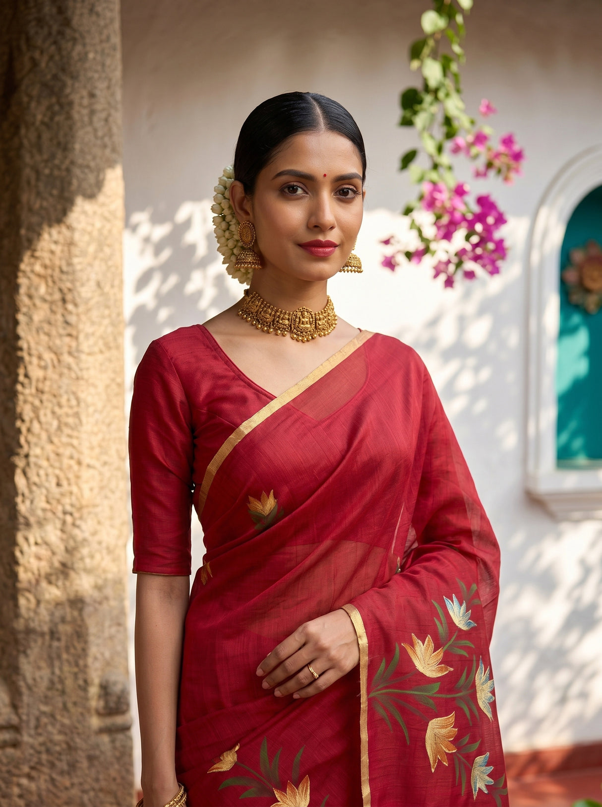 MIMOSA Maroon Banarasi Art Silk Saree — pose 10 styling detail