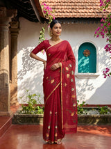 MIMOSA Maroon Banarasi Art Silk Saree — Saree border and motif detail