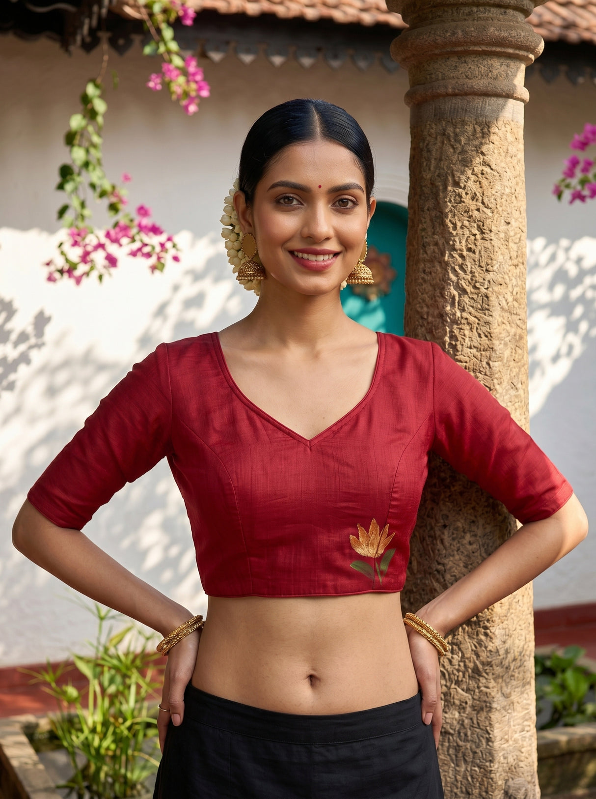 MIMOSA Maroon Banarasi Art Silk Saree — blouse close-up