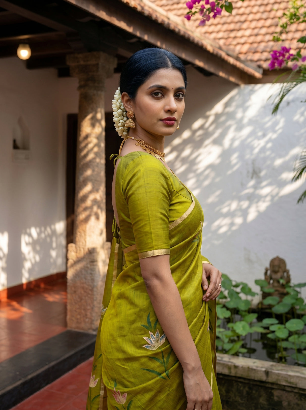 MIMOSA Olive Banarasi Art Silk Saree — pose 10 styling detail