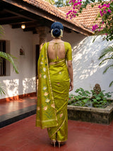 MIMOSA Olive Banarasi Art Silk Saree — Pallu and body detail