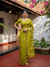MIMOSA Olive Banarasi Art Silk Saree — Saree border and motif detail