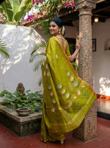 MIMOSA Olive Banarasi Art Silk Saree — Saree pleats and drape detail