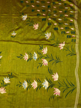 MIMOSA Olive Banarasi Art Silk Saree — pallu and zari work detail