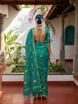 MIMOSA Rama Banarasi Art Silk Saree — Pallu and body detail