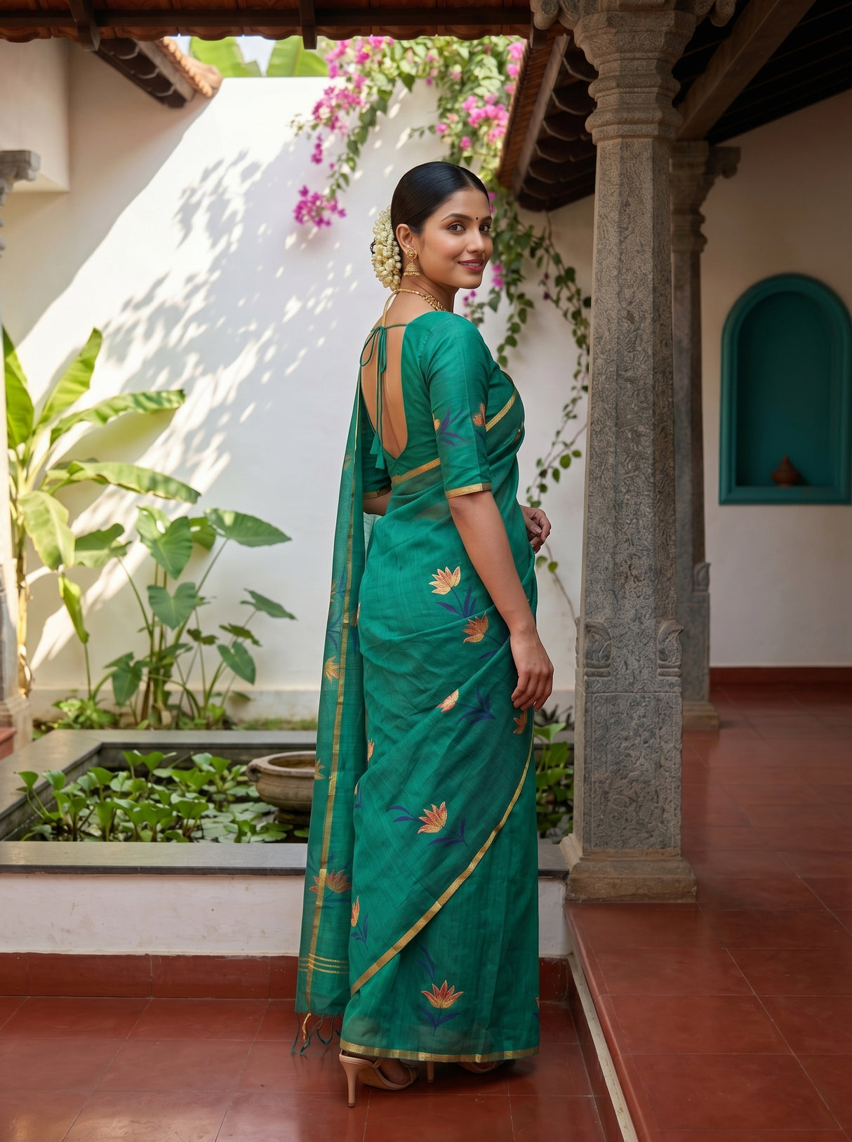 MIMOSA Rama Banarasi Art Silk Saree — Saree pleats and drape detail
