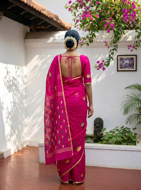 MIMOSA Rani Banarasi Art Silk Saree — Pallu and body detail