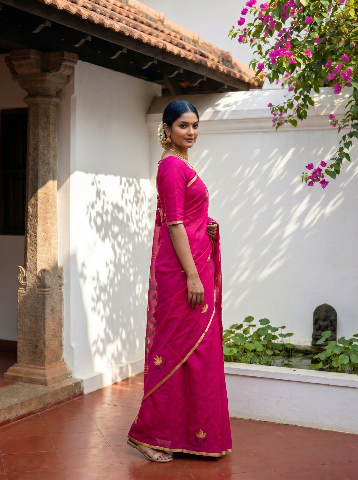 MIMOSA Rani Banarasi Art Silk Saree — Saree pleats and drape detail