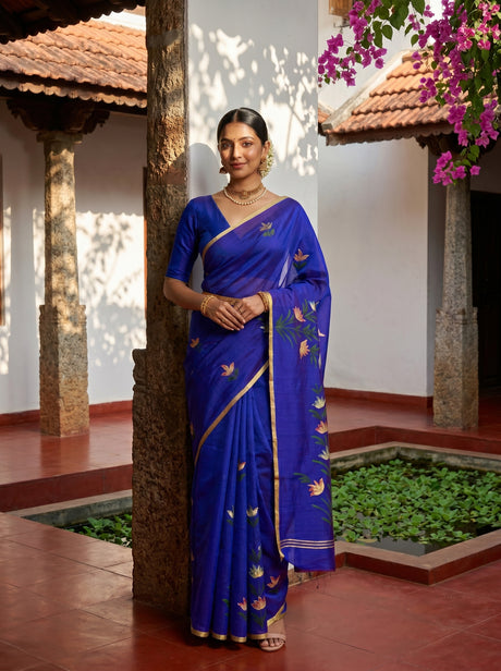 MIMOSA Violet Banarasi Art Silk Saree — Model lifestyle pose 1
