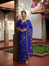 MIMOSA Violet Banarasi Art Silk Saree — Close-up of model's face and jewelry