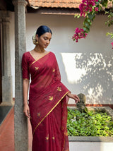 MIMOSA Wine Banarasi Art Silk Saree — pose 10 styling detail