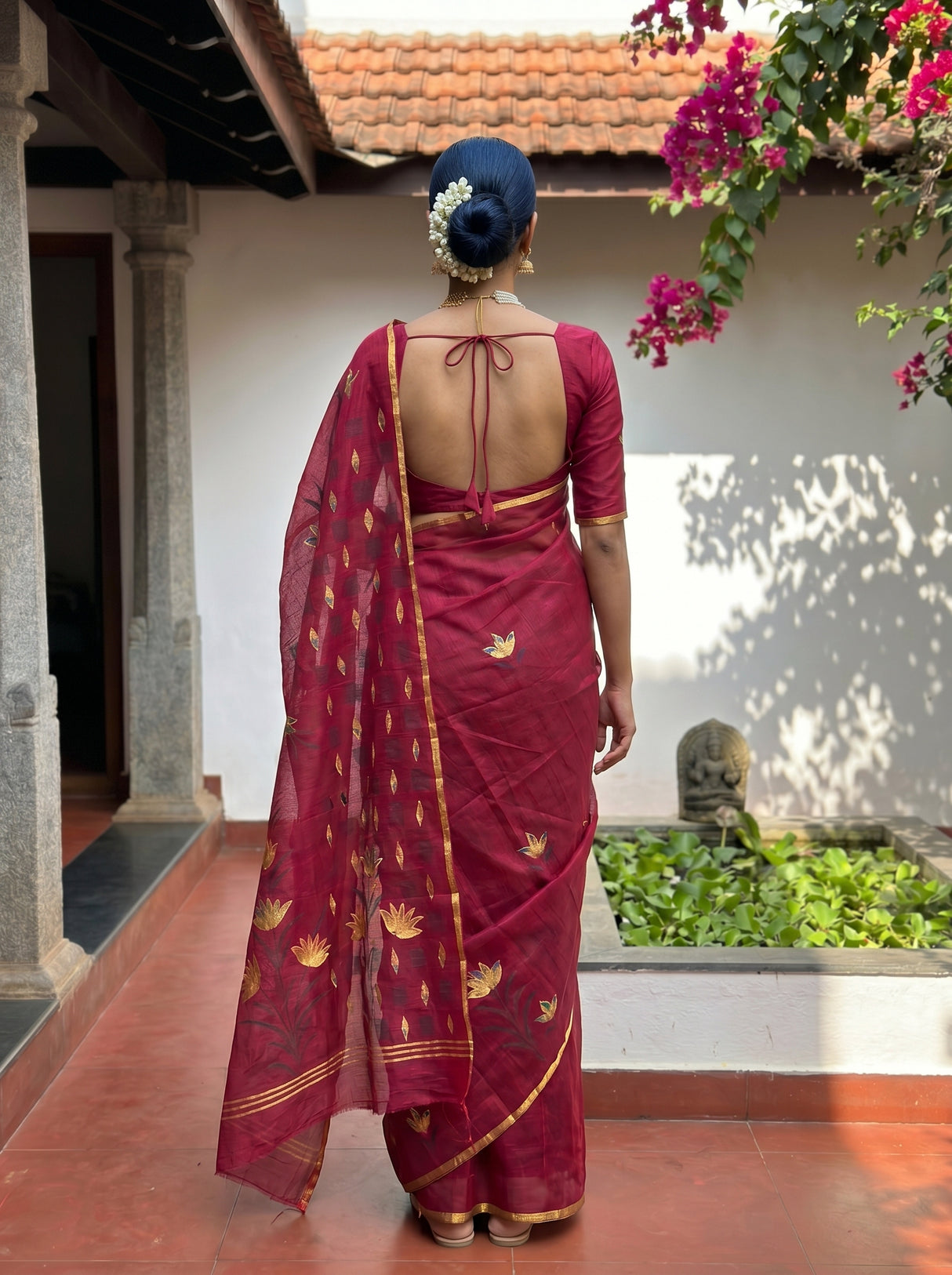 MIMOSA Wine Banarasi Art Silk Saree — Pallu and body detail