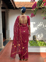 MIMOSA Wine Banarasi Art Silk Saree — Pallu and body detail