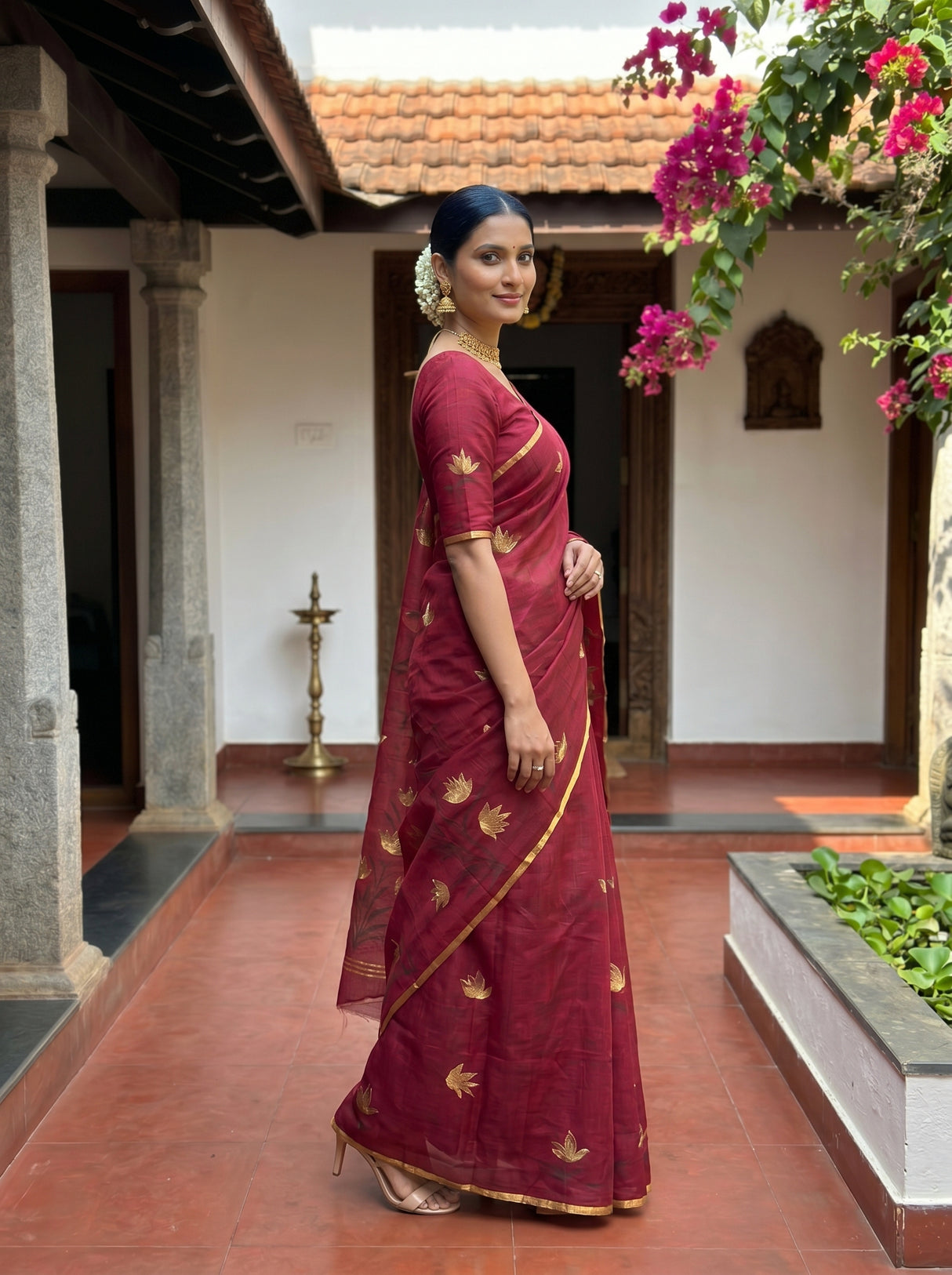 MIMOSA Wine Banarasi Art Silk Saree — Saree border and motif detail