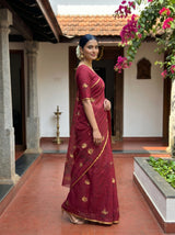 MIMOSA Wine Banarasi Art Silk Saree — Saree border and motif detail