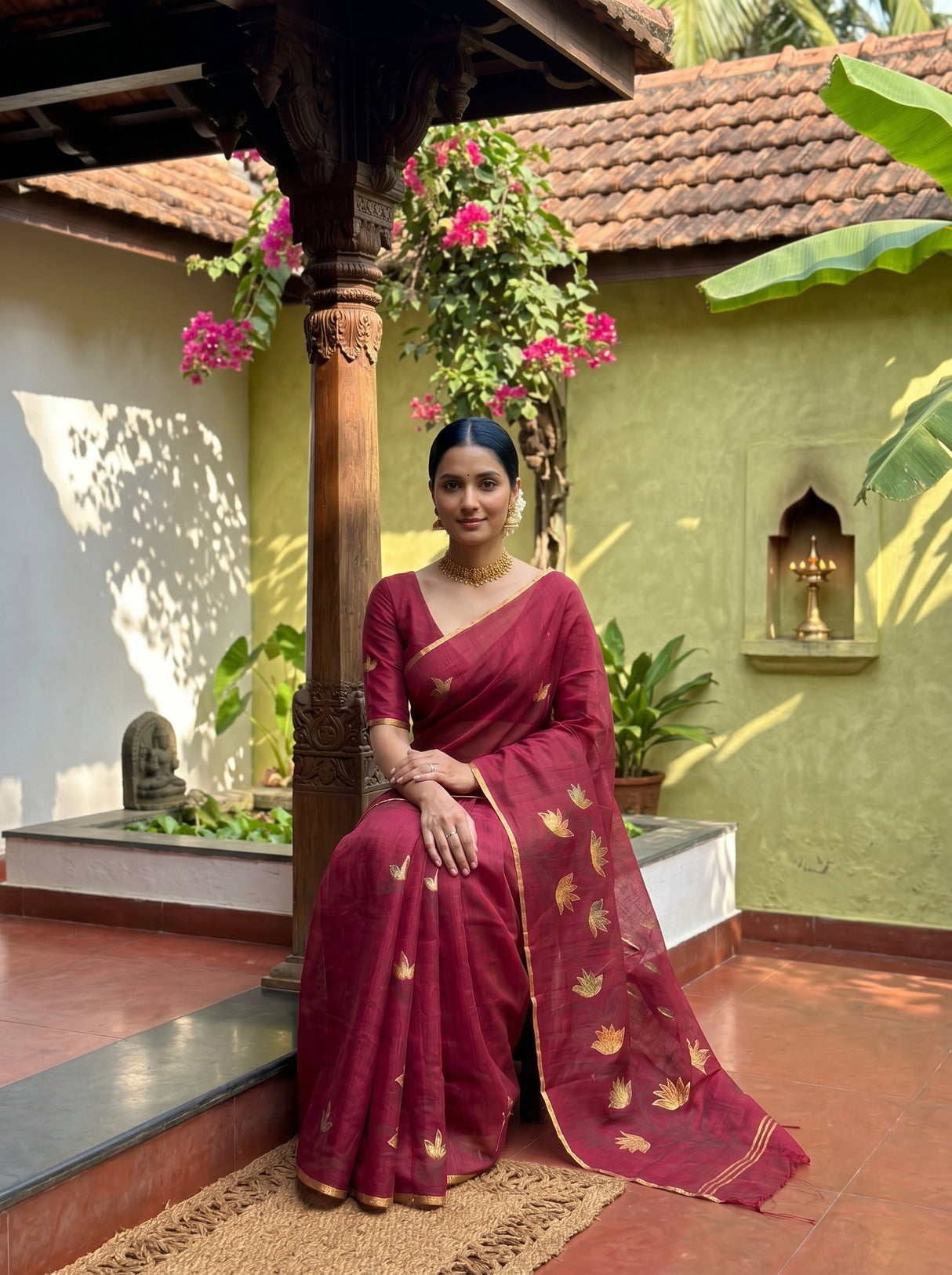 MIMOSA Wine Banarasi Art Silk Saree — pose 8 styling detail
