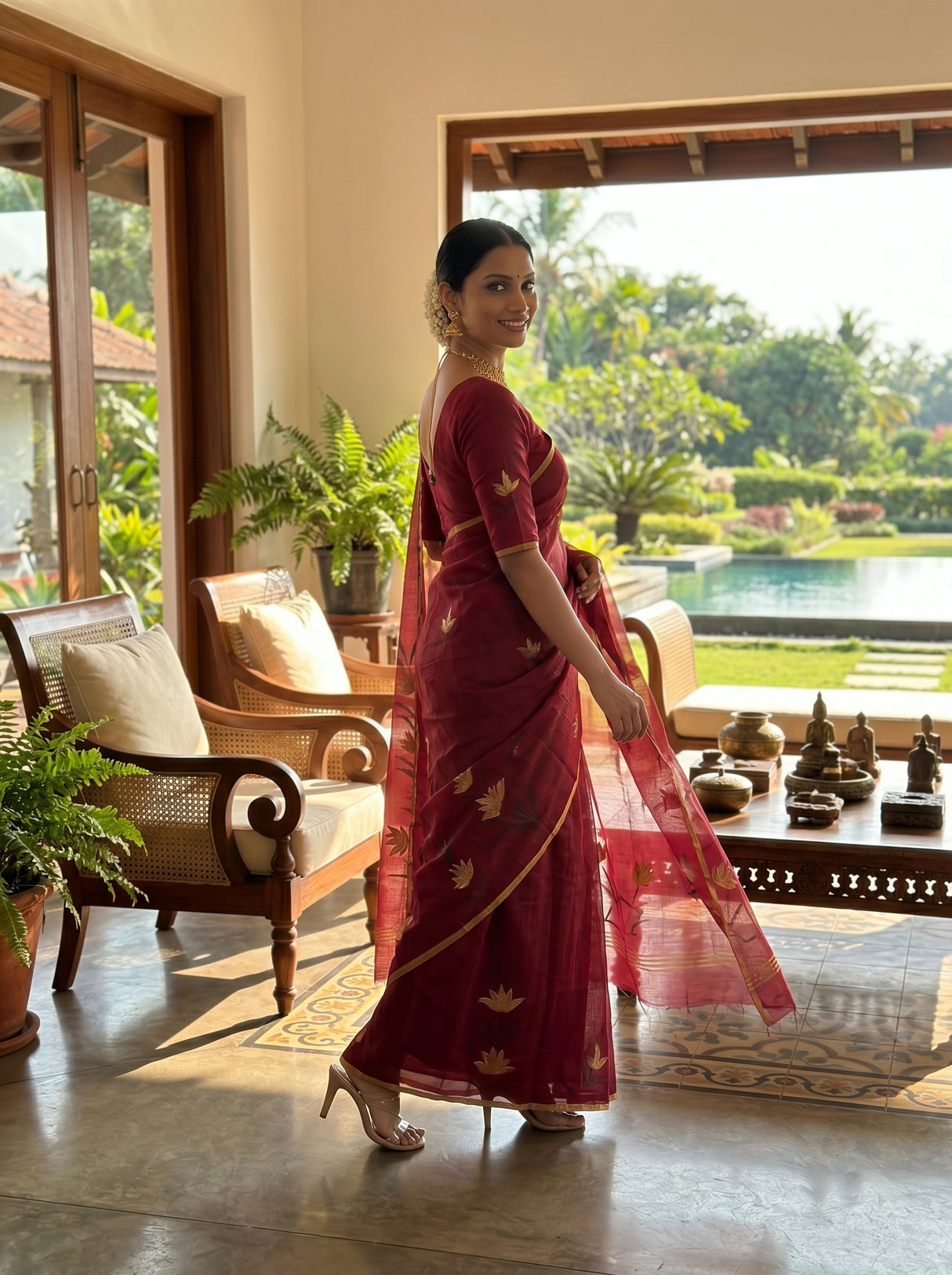 MIMOSA Wine Banarasi Art Silk Saree — pose 9 styling detail