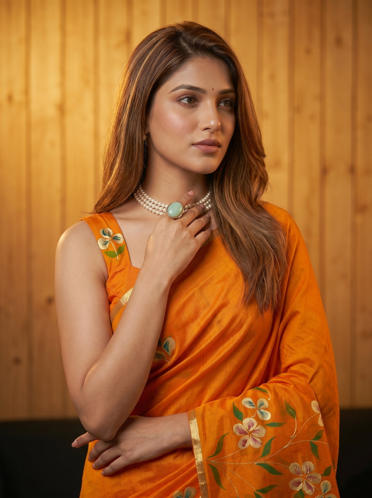 MIMOSA Gold Banarasi Art Silk Saree — pose 10 styling detail