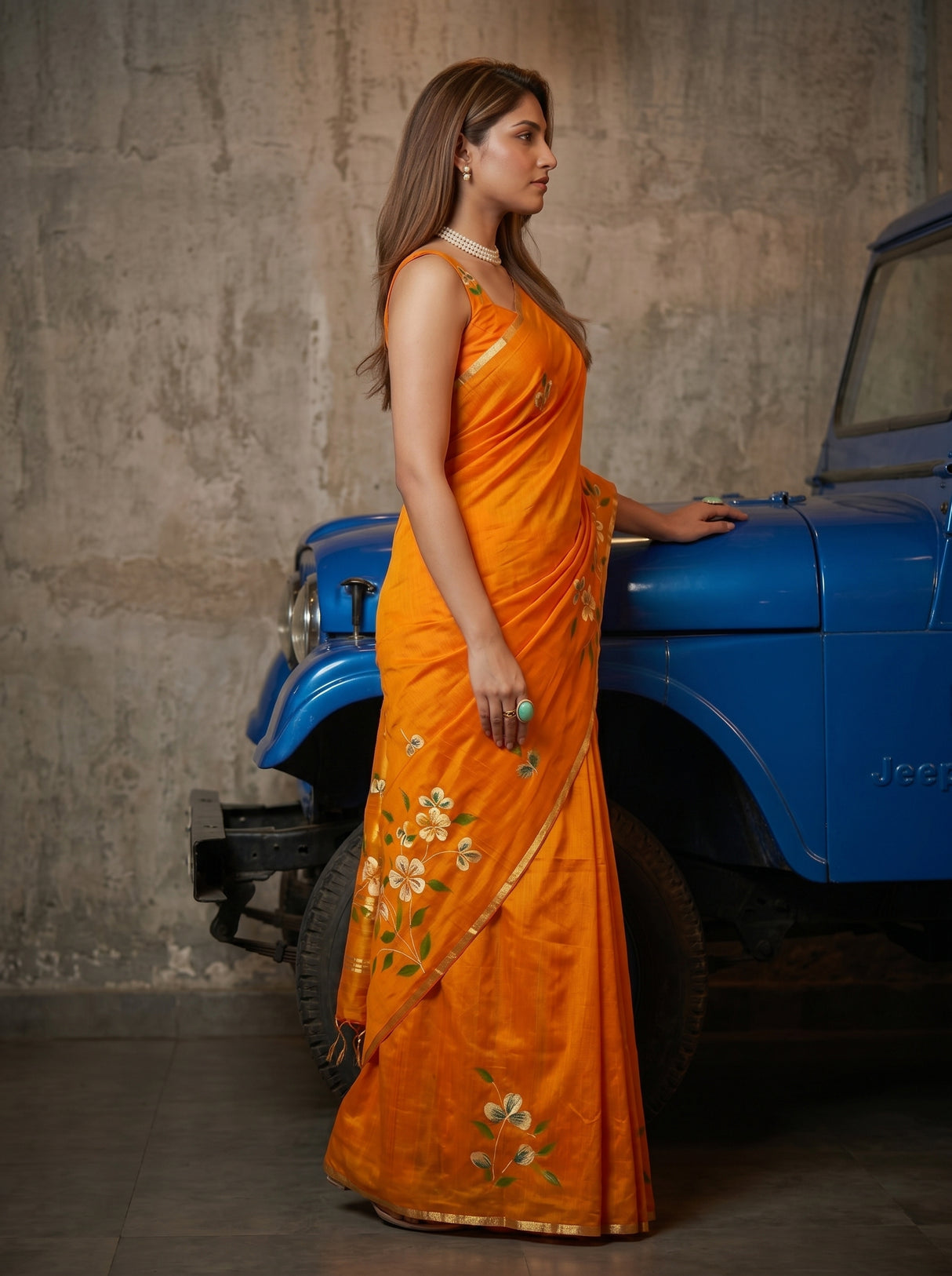 MIMOSA Gold Banarasi Art Silk Saree — pose 3 styling detail