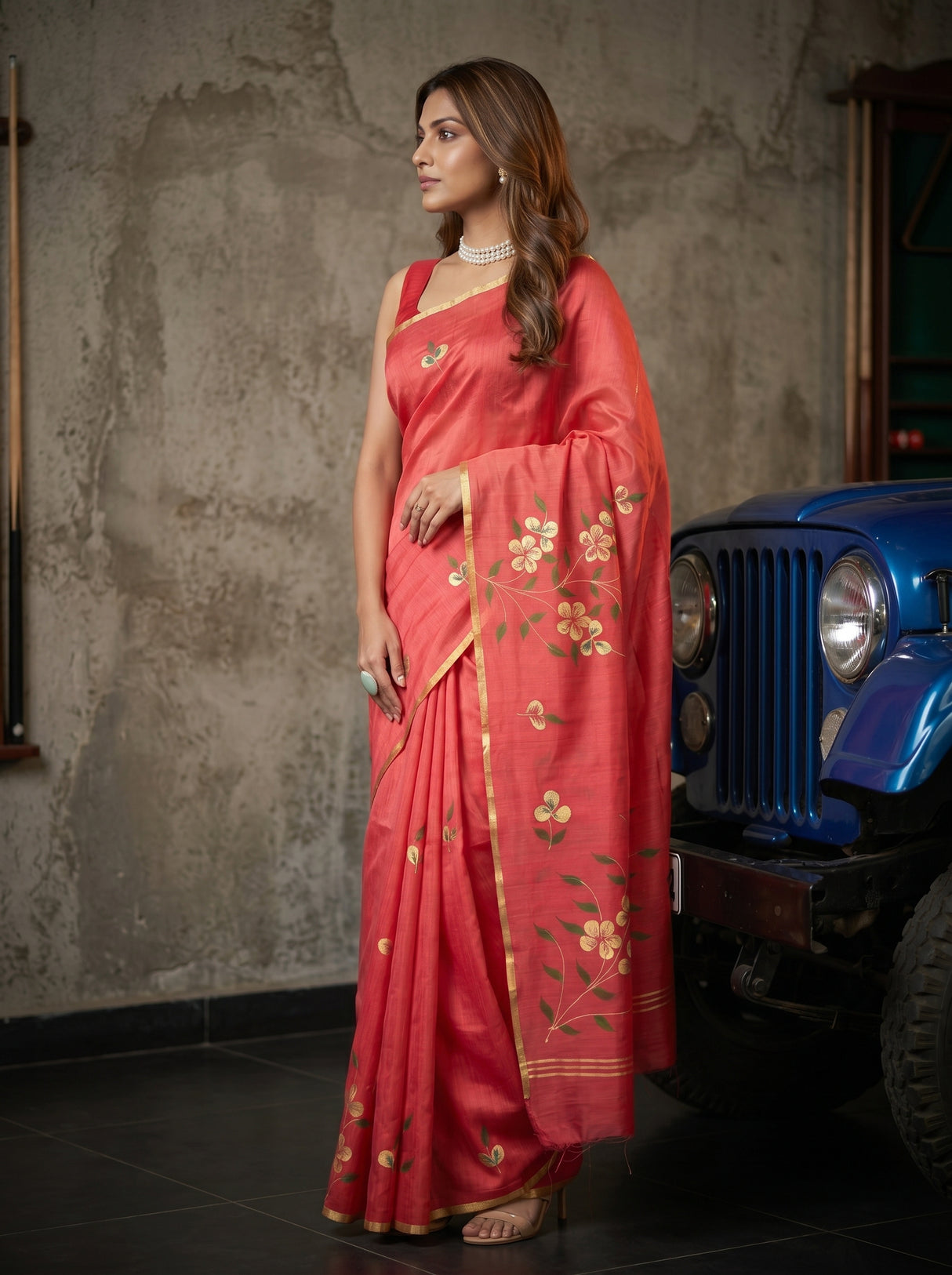 MIMOSA Gajari Banarasi Art Silk Saree — pose 3 styling detail