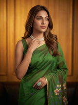 MIMOSA Green Banarasi Art Silk Saree — pose 10 styling detail