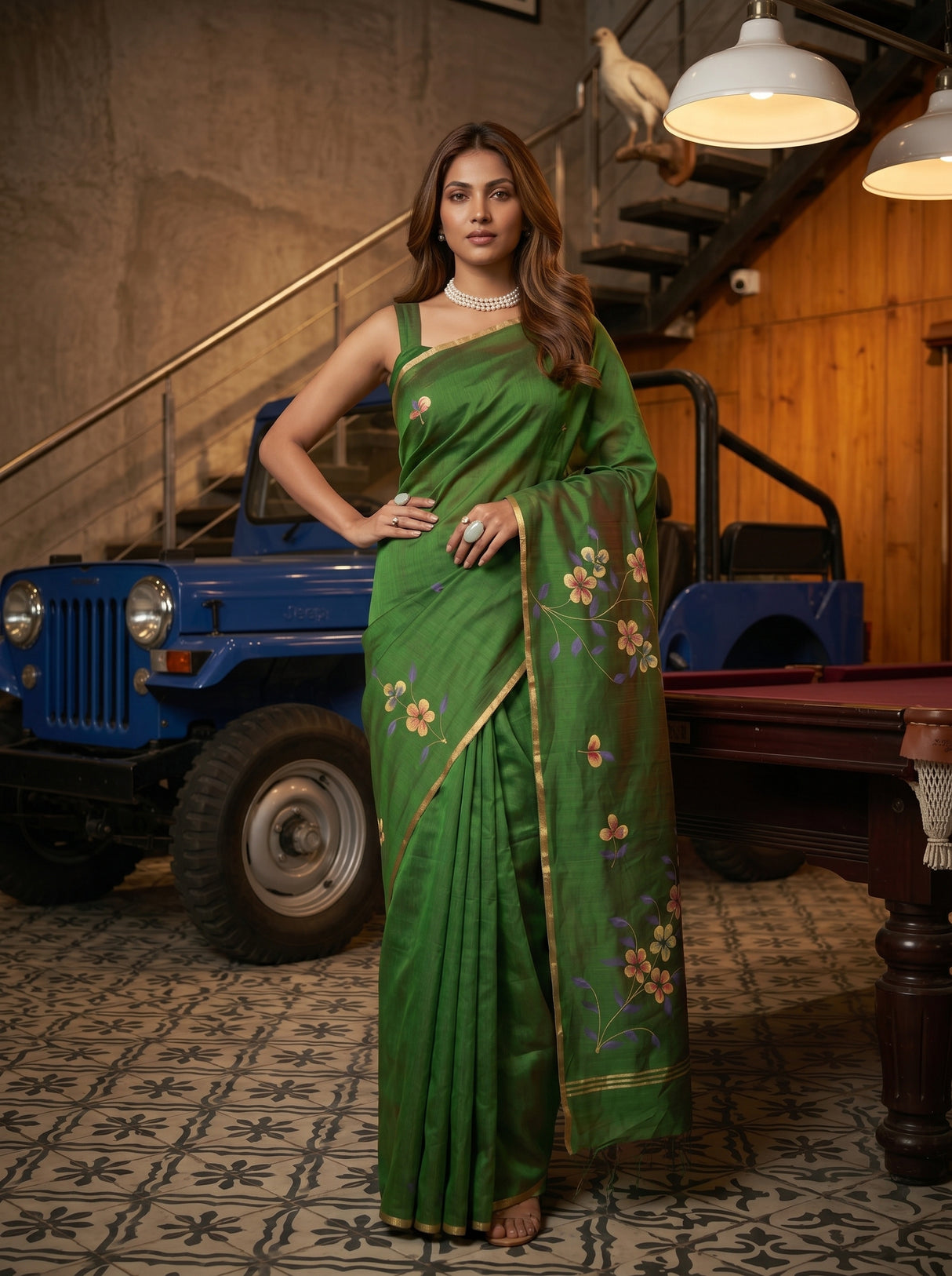 MIMOSA Green Banarasi Art Silk Saree — pose 4 styling detail