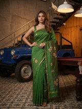 MIMOSA Green Banarasi Art Silk Saree — pose 4 styling detail
