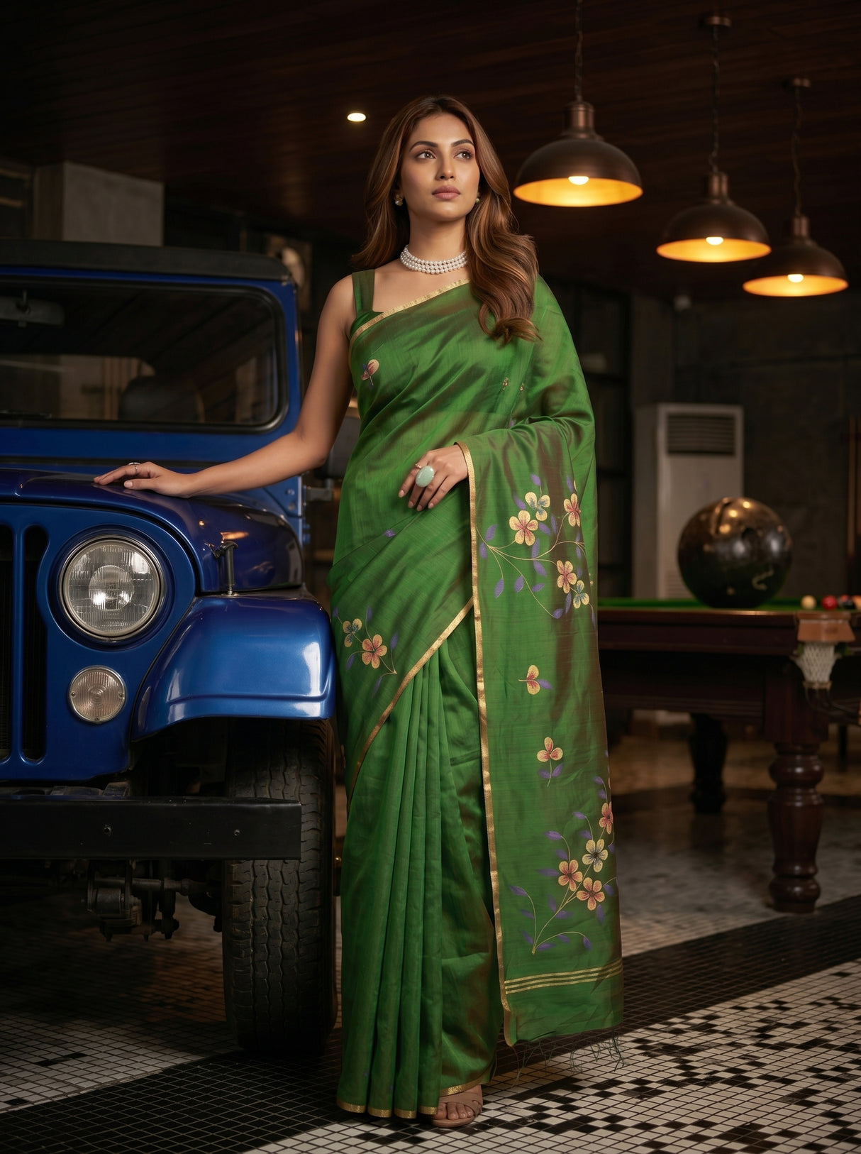 MIMOSA Green Banarasi Art Silk Saree — pose 5 styling detail