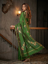 MIMOSA Green Banarasi Art Silk Saree — pose 7 styling detail