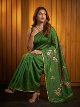 MIMOSA Green Banarasi Art Silk Saree — pose 8 styling detail