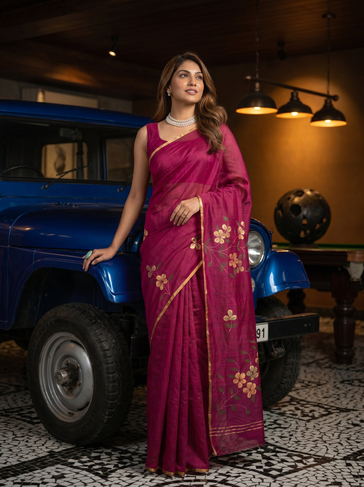 MIMOSA Magenta Banarasi Art Silk Saree — pose 5 styling detail