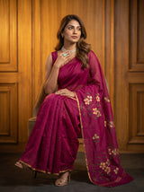 MIMOSA Magenta Banarasi Art Silk Saree — pose 8 styling detail