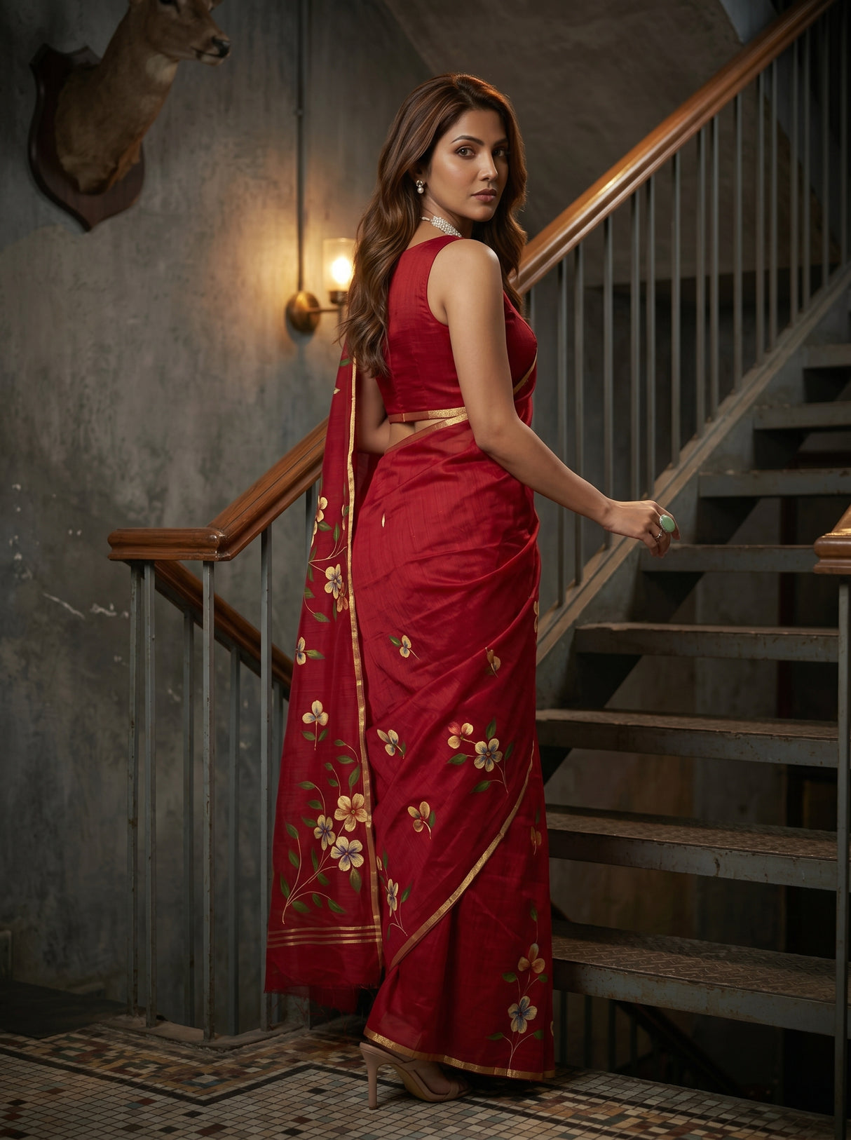 MIMOSA Maroon Banarasi Art Silk Saree — pose 7 styling detail