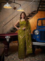 MIMOSA Olive Banarasi Art Silk Saree — pose 4 styling detail
