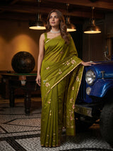 MIMOSA Olive Banarasi Art Silk Saree — pose 5 styling detail