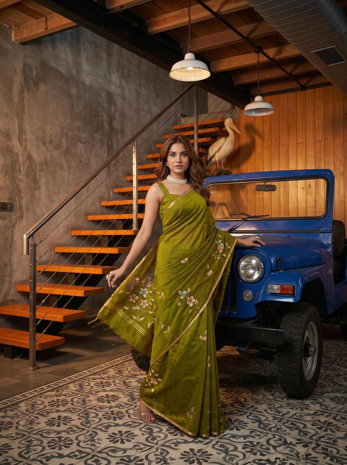 MIMOSA Olive Banarasi Art Silk Saree — pose 9 styling detail