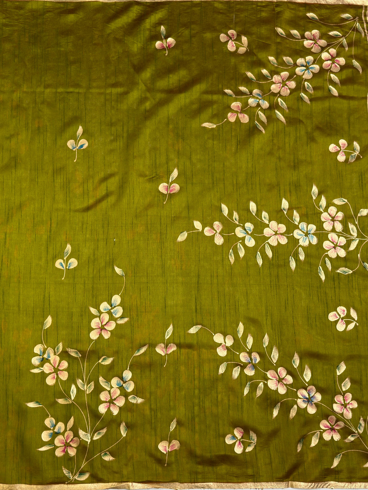MIMOSA Olive Banarasi Art Silk Saree — pallu and zari work detail