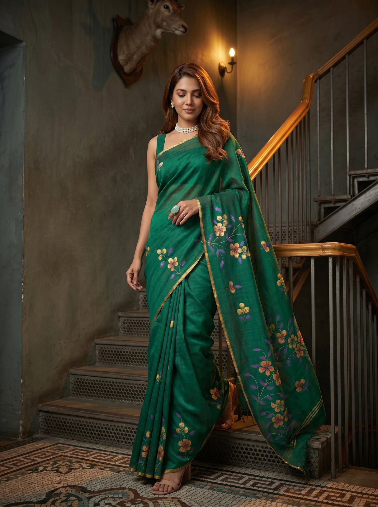 MIMOSA Rama Banarasi Art Silk Saree — pose 6 styling detail