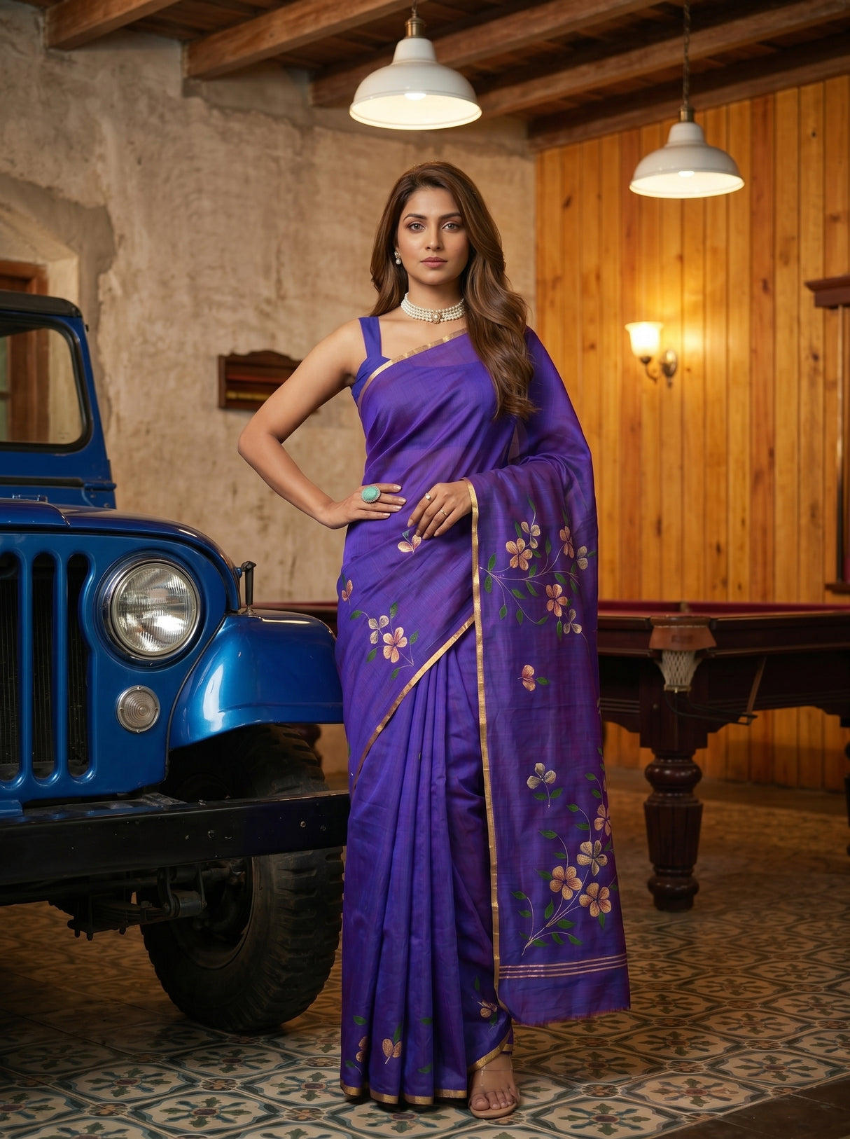 MIMOSA Violet Banarasi Art Silk Saree — pose 4 styling detail