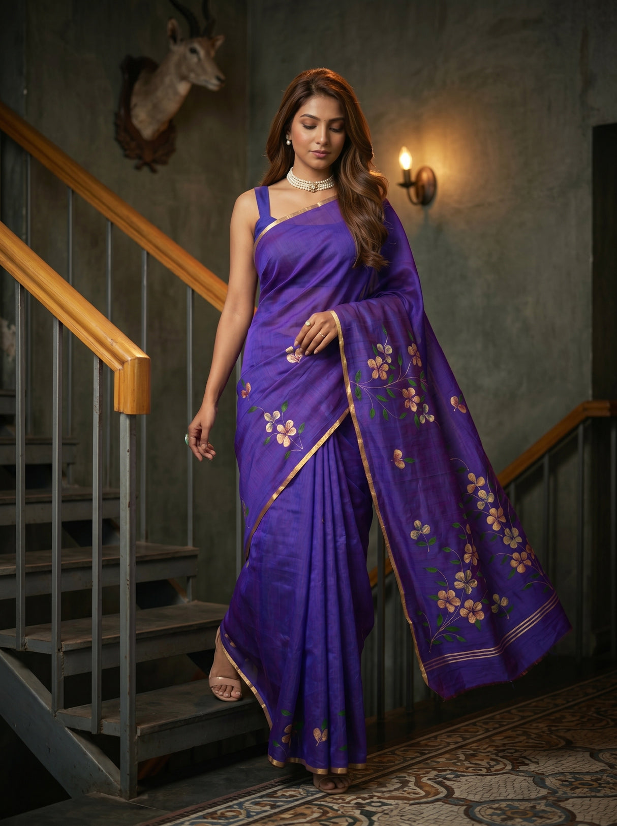 MIMOSA Violet Banarasi Art Silk Saree — pose 6 styling detail